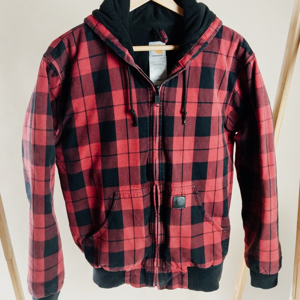 vintage carhartt red plaid flannel jacket coat